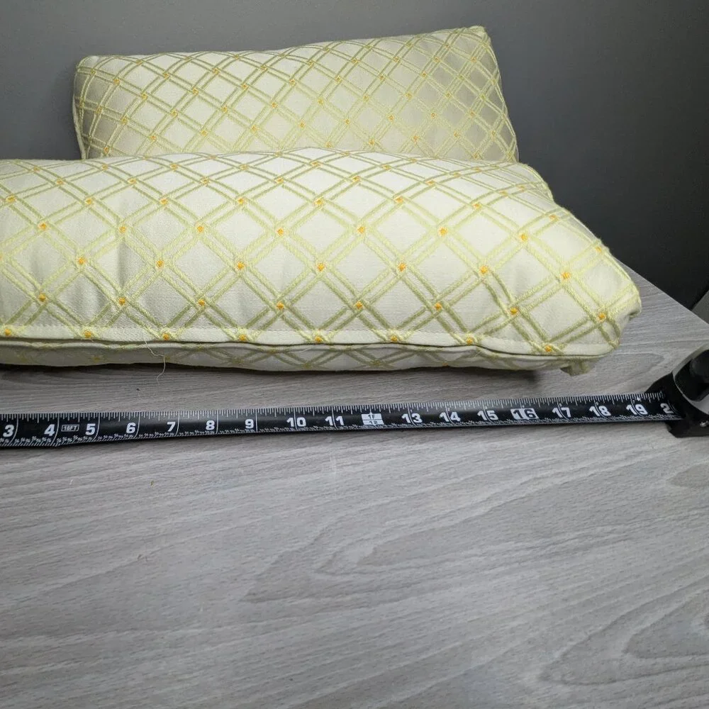 Vintage White & Yellow Pair of Long Rectangle Accent Pillows w/Removeable Covers